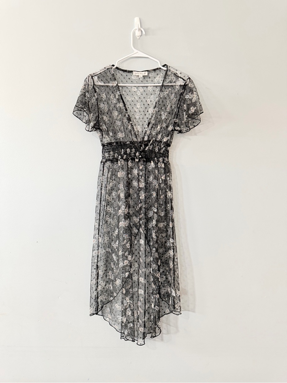 Daily Special Size M Sheer Black Floral Mesh duster High Low Y2K Fairy Grunge
